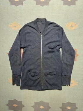 Vintage 40s wool cardigan sweater talon zip blue 3 pocket distressed mens small